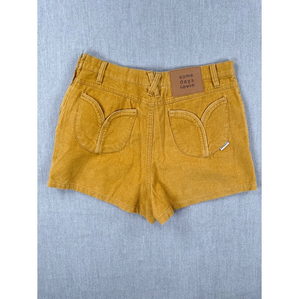 Some Days Lovin Rising Sun Mustard Yellow Corduroy Lace Up Shorts Womens Small - Picture 9 of 9